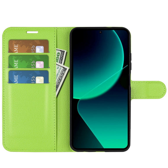 Xiaomi 13T / 13T Pro Litchi Læder Cover m. Pung - Grøn