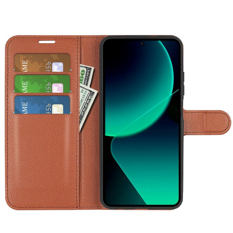 Xiaomi 13T / 13T Pro Litchi Læder Cover m. Pung - Brun