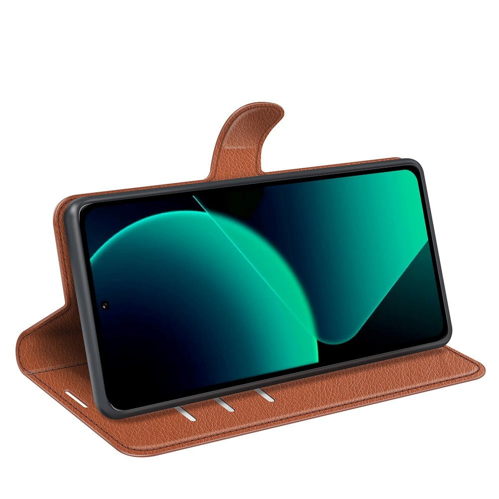 Xiaomi 13T / 13T Pro Litchi Læder Cover m. Pung - Brun