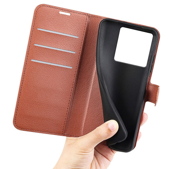 Xiaomi 13T / 13T Pro Litchi Læder Cover m. Pung - Brun