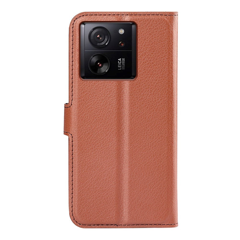 Xiaomi 13T / 13T Pro Litchi Læder Cover m. Pung - Brun