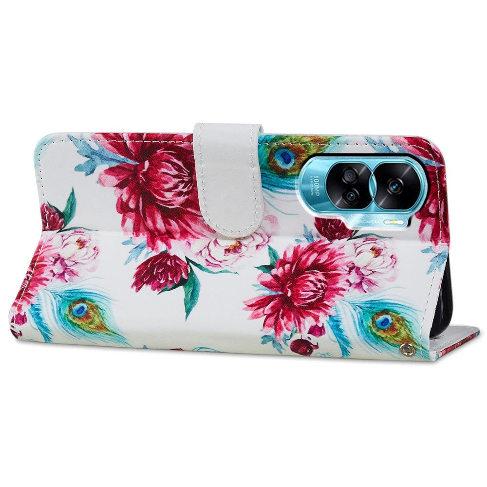 Honor 90 Lite Kunstlæder Cover m. Pung og Strop - Blomster