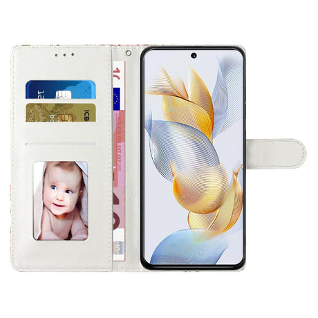 Honor 90 Lite Kunstlæder Cover m. Pung og Strop - Guld Sommerfugle