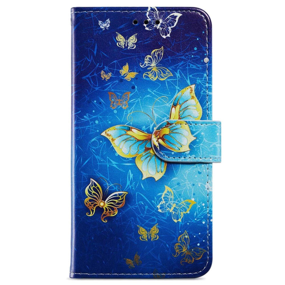 Honor 90 Lite Kunstlæder Cover m. Pung og Strop - Guld Sommerfugle