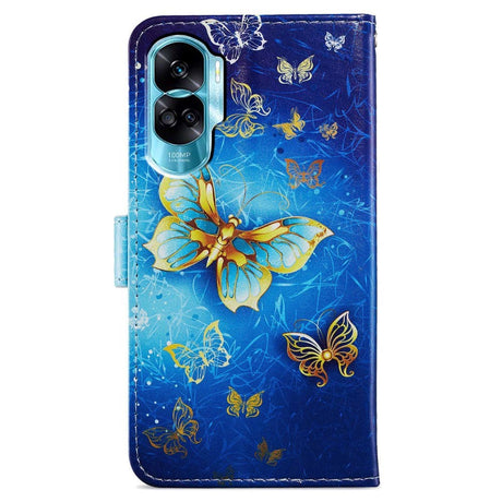 Honor 90 Lite Kunstlæder Cover m. Pung og Strop - Guld Sommerfugle
