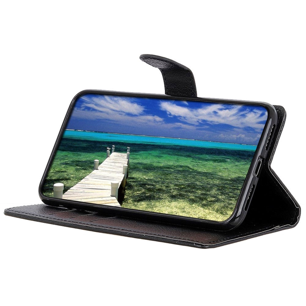 Samsung Galaxy A05s Litchi Læder Cover m. Pung - Sort