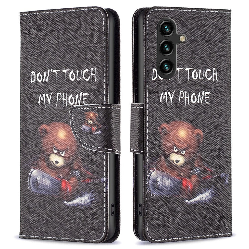 Samsung Galaxy A15 (5G) / A15 Læder Cover m. Pung & Ståfunktion - "Don't Touch My Phone" - Bjørn