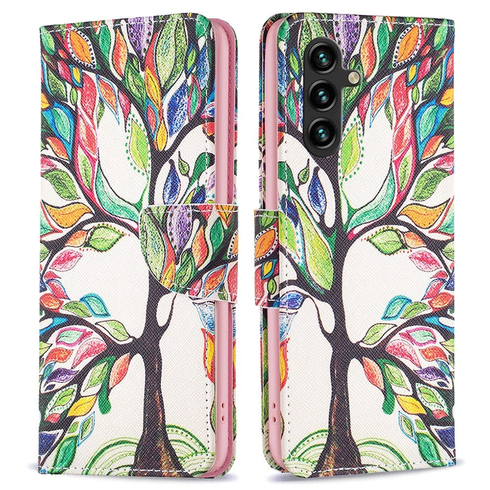 Samsung Galaxy A15 (5G) / A15 Læder Cover m. Pung & Ståfunktion - Farverigt Træ