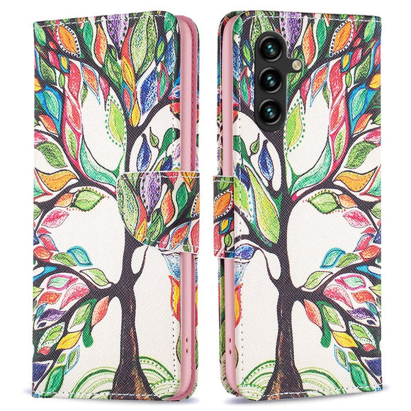Samsung Galaxy A15 (5G) / A15 Læder Cover m. Pung & Ståfunktion - Farverigt Træ