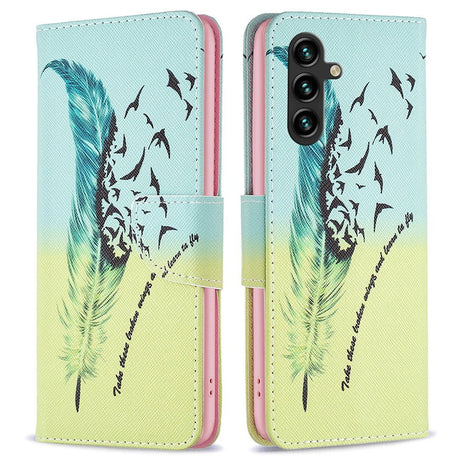 Samsung Galaxy A15 (5G) / A15 Læder Cover m. Pung & Ståfunktion - Fjer