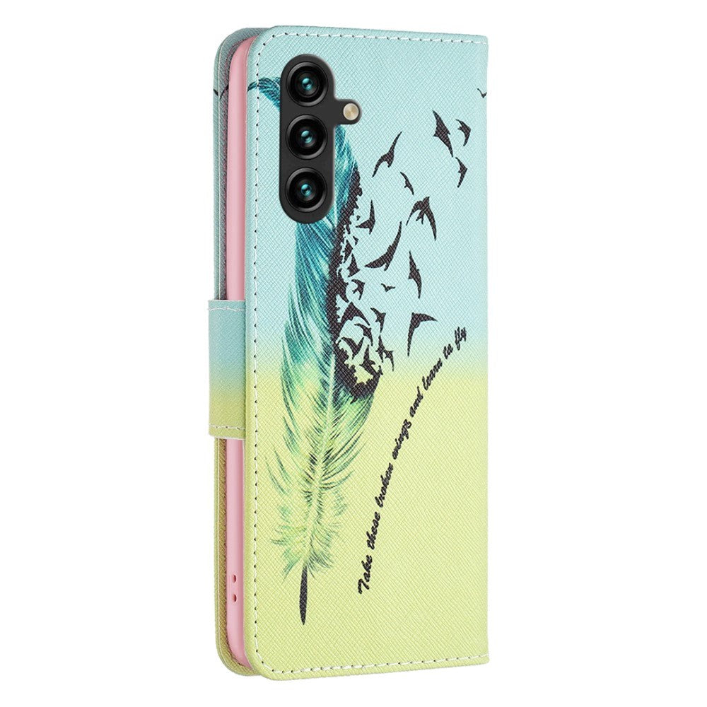 Samsung Galaxy A15 (5G) / A15 Læder Cover m. Pung & Ståfunktion - Fjer