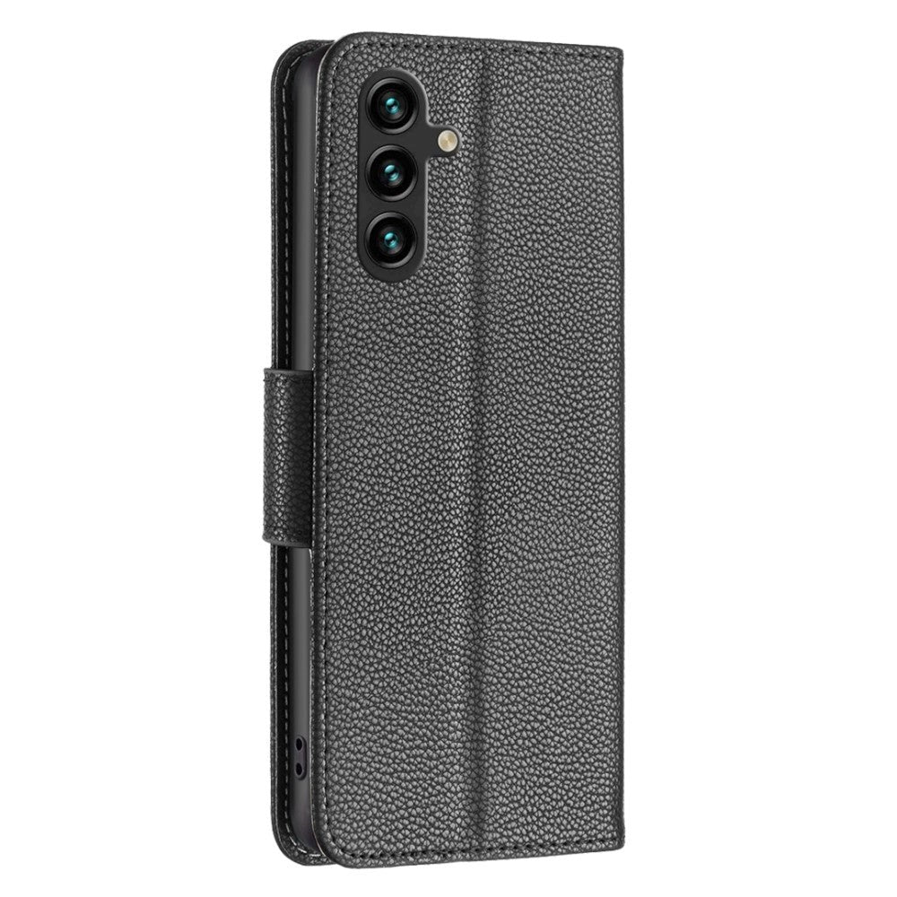 Samsung Galaxy A15 (5G) / A15 PU Litchi Læder Cover m. Pung & Strop - Sort
