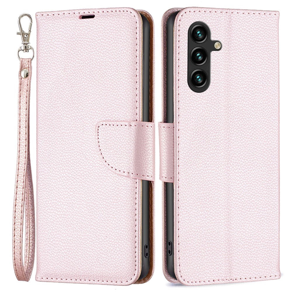 Samsung Galaxy A15 (5G) / A15 PU Litchi Læder Cover m. Pung & Strop - Rose Gold
