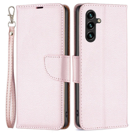 Samsung Galaxy A15 (5G) / A15 PU Litchi Læder Cover m. Pung & Strop - Rose Gold