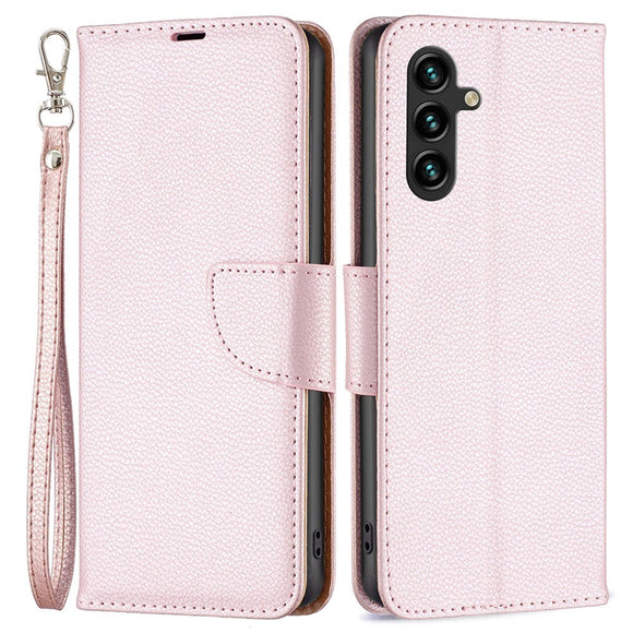 Samsung Galaxy A15 (5G) / A15 PU Litchi Læder Cover m. Pung & Strop - Rose Gold