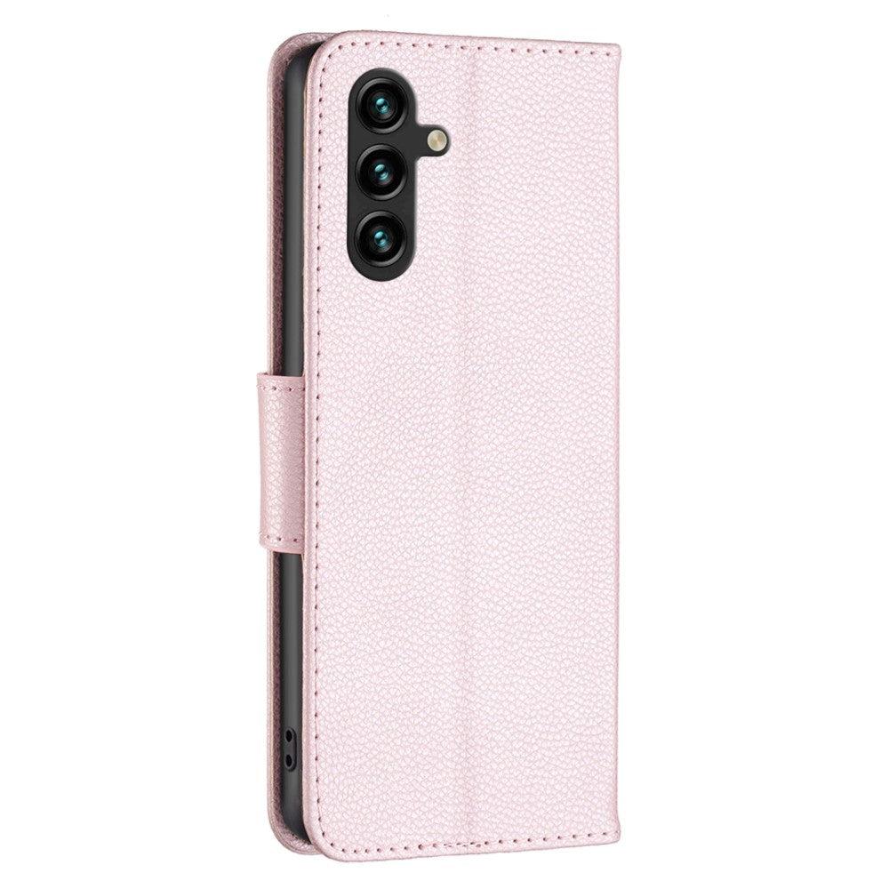 Samsung Galaxy A15 (5G) / A15 PU Litchi Læder Cover m. Pung & Strop - Rose Gold