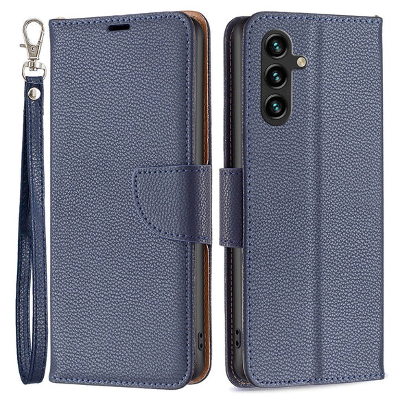 Samsung Galaxy A15 (5G) / A15 PU Litchi Læder Cover m. Pung & Strop - Blå