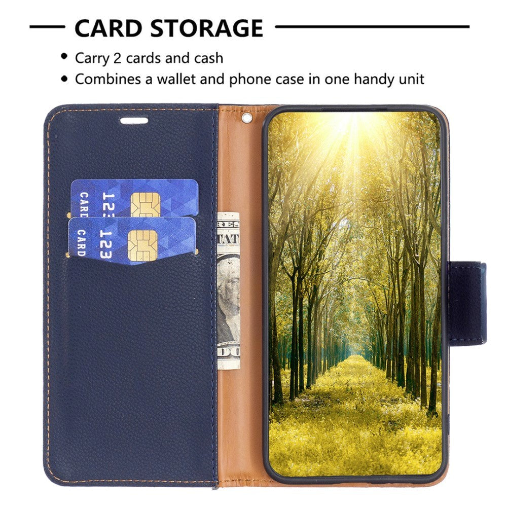 Samsung Galaxy A15 (5G) / A15 PU Litchi Læder Cover m. Pung & Strop - Blå