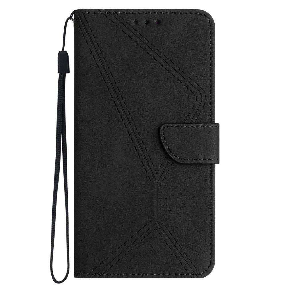 Motorola Edge 40 Neo Mønstret Læder Cover m. Pung & Strop - Sort
