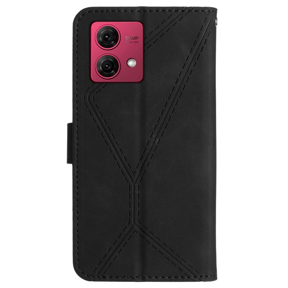 Motorola Edge 40 Neo Mønstret Læder Cover m. Pung & Strop - Sort