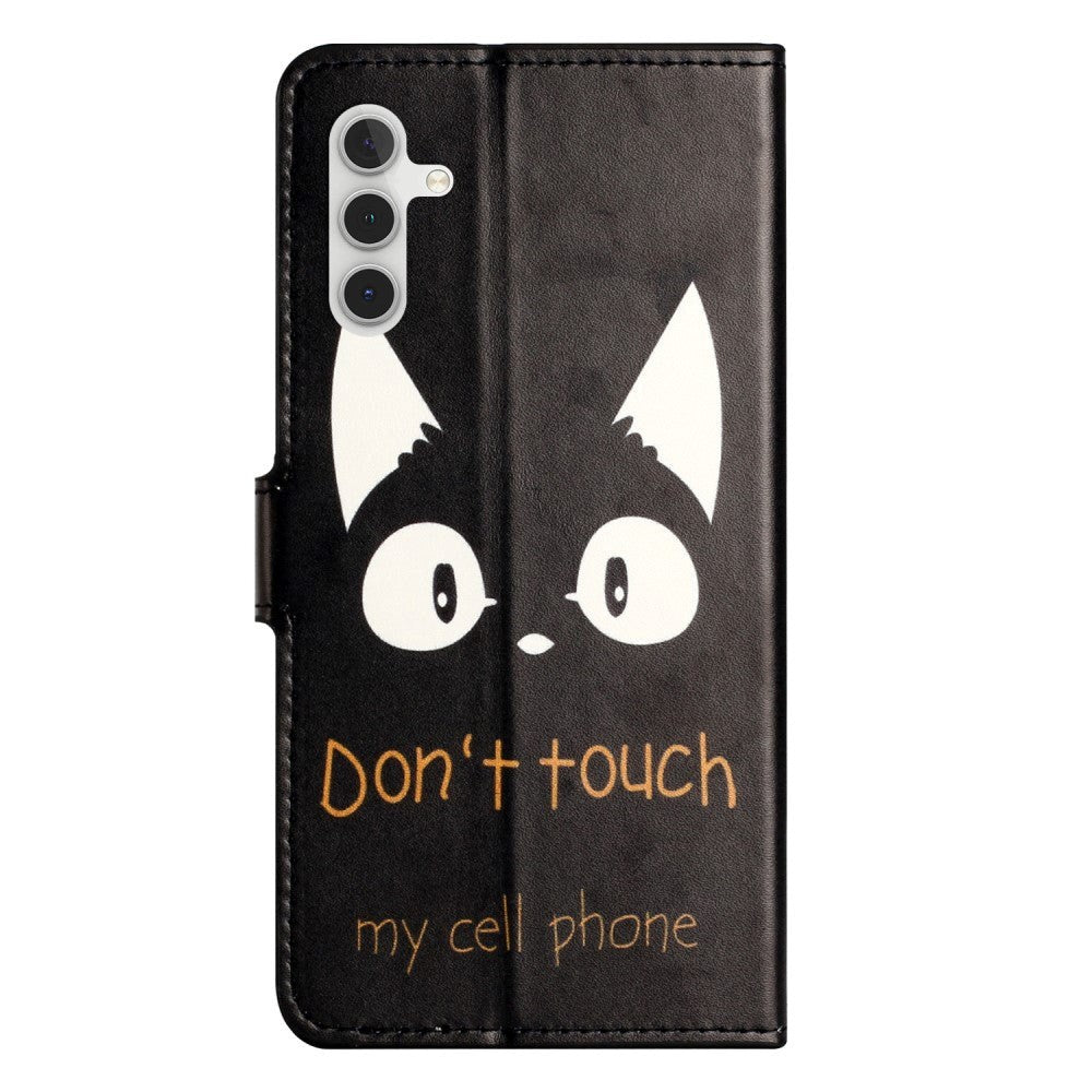Samsung Galaxy A15 (5G) / A15 Læder Cover m. Pung & Ståfunktion - "Don't Touch My Cell Phone"