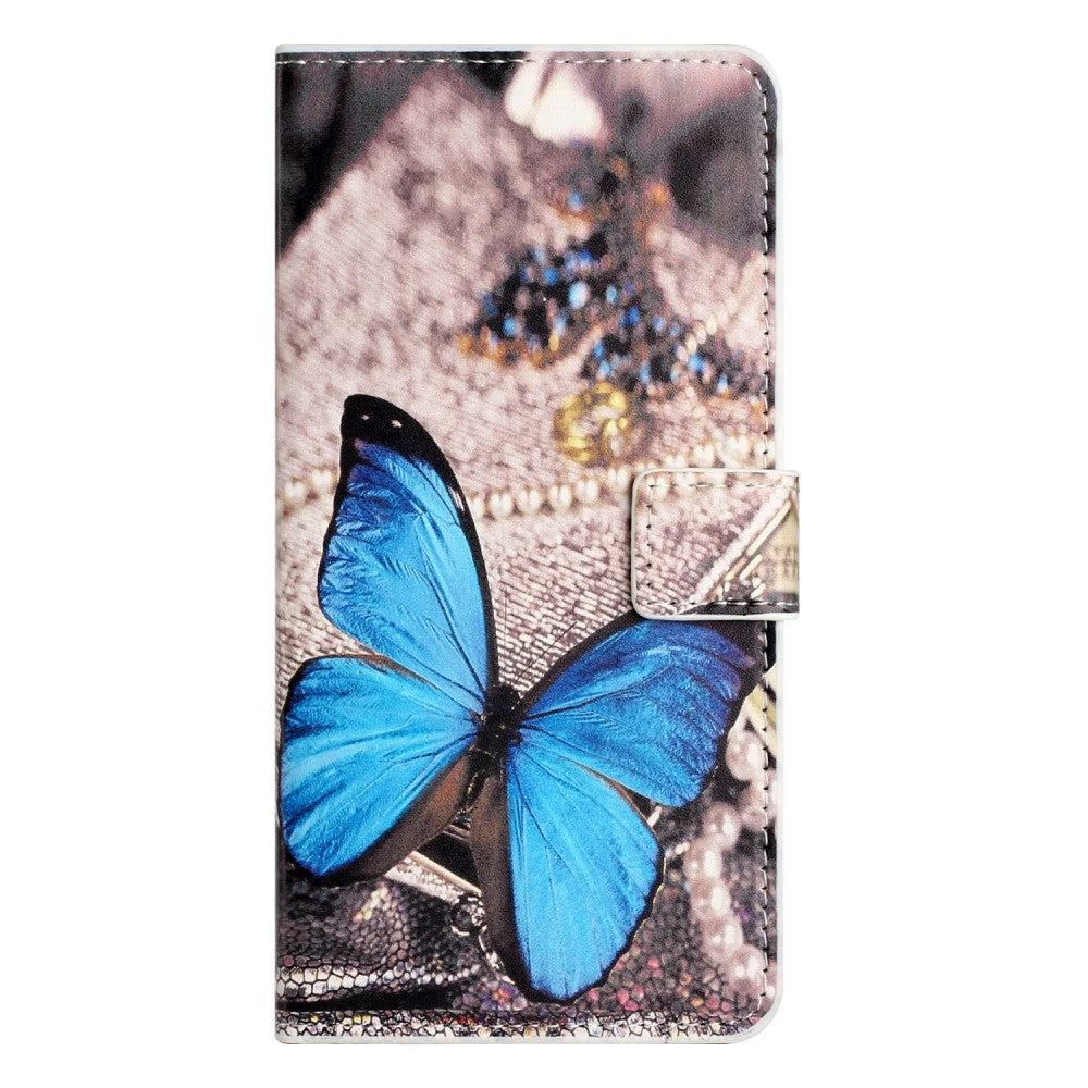 Samsung Galaxy A15 (5G) / A15 Læder Cover m. Pung & Ståfunktion - Blå Sommerfugl