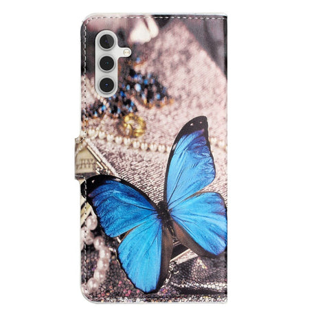 Samsung Galaxy A15 (5G) / A15 Læder Cover m. Pung & Ståfunktion - Blå Sommerfugl