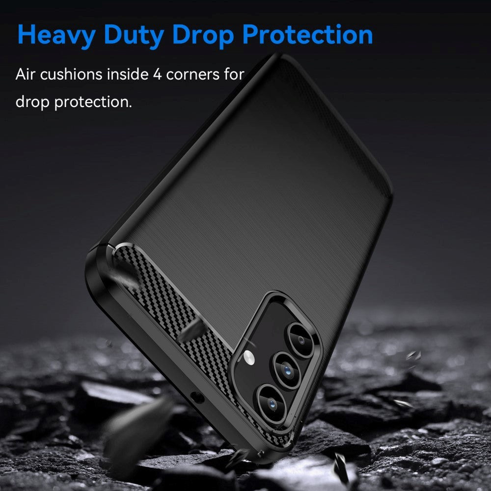 Samsung Galaxy A15 (5G) / A15 Brushed Carbon Fiber Fleksibelt Plastik Cover - Sort