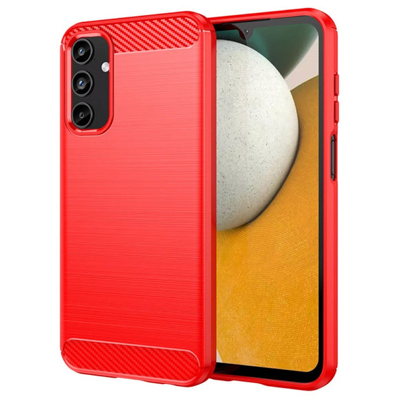 Samsung Galaxy A15 (5G) / A15 Brushed Carbon Fiber Fleksibelt Plastik Cover - Rød