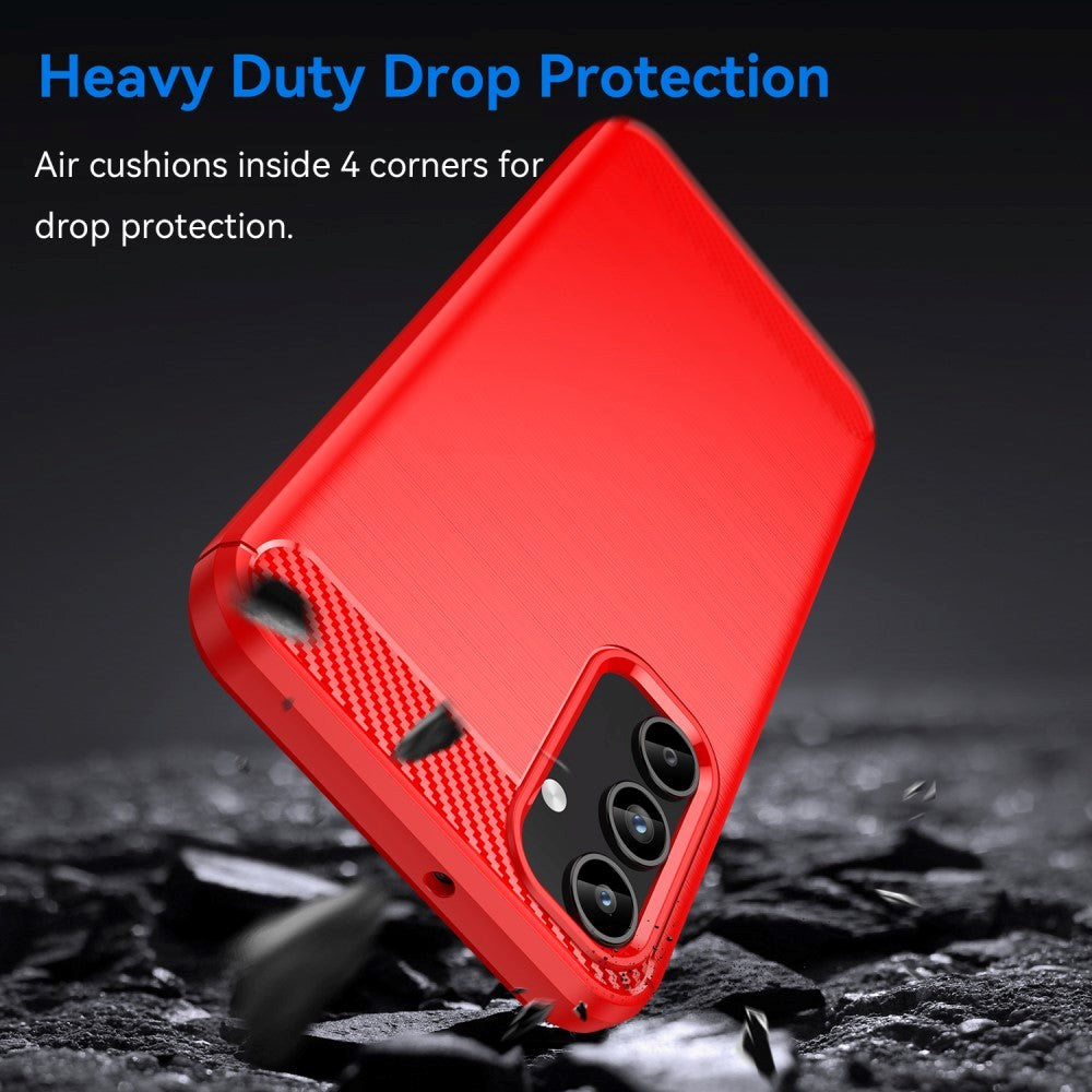 Samsung Galaxy A15 (5G) / A15 Brushed Carbon Fiber Fleksibelt Plastik Cover - Rød