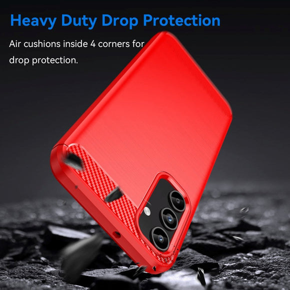 Samsung Galaxy A15 (5G) / A15 Brushed Carbon Fiber Fleksibelt Plastik Cover - Rød