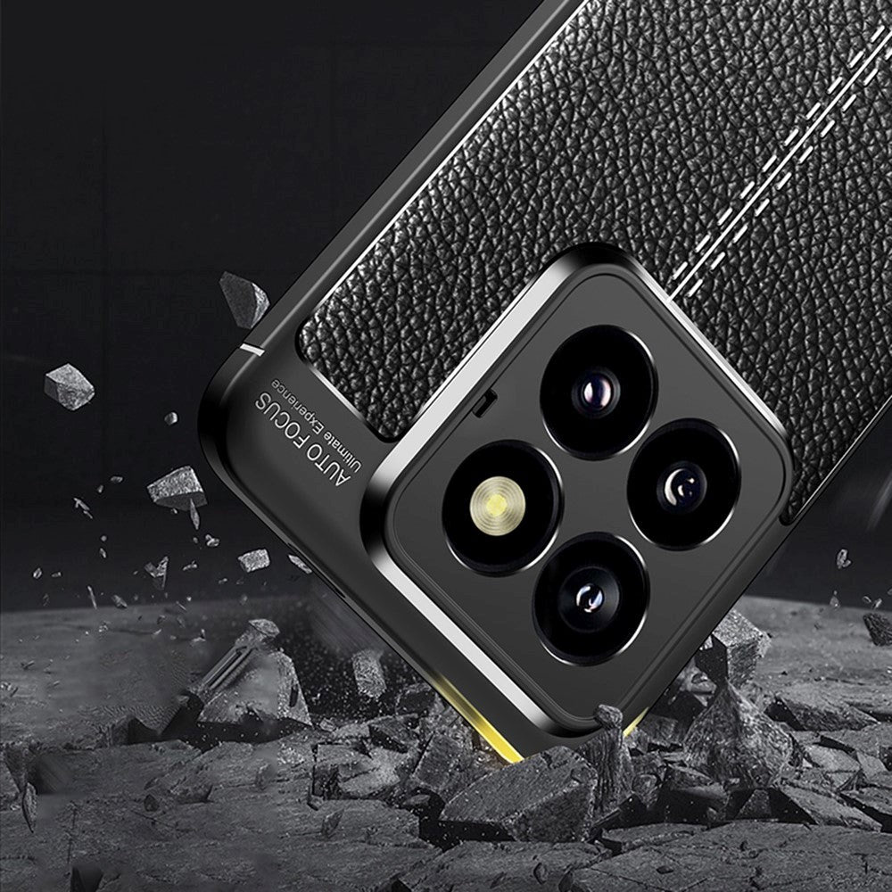 Xiaomi 14 Pro Fleksibelt Plastik Cover Litchi Tekstur - Sort