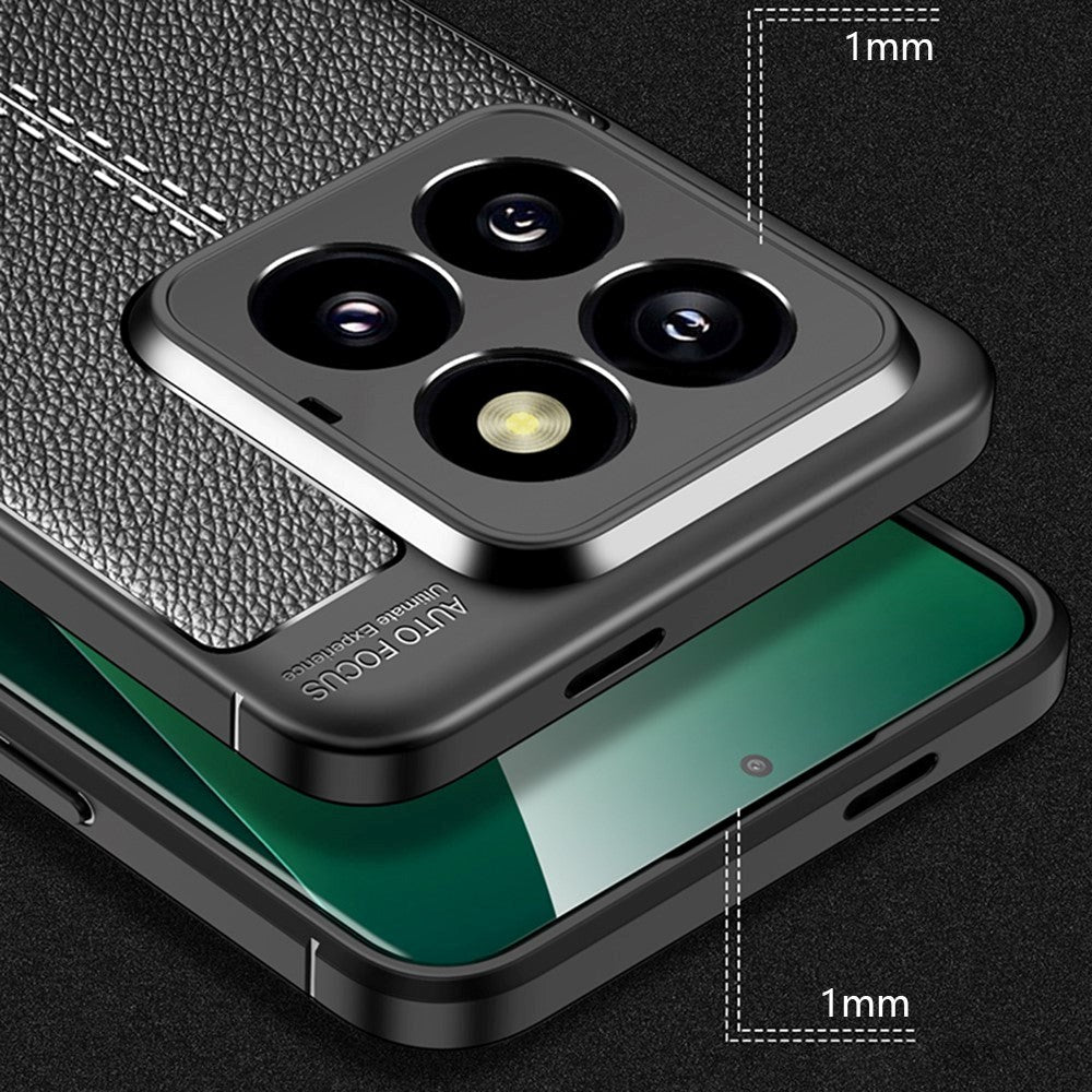Xiaomi 14 Pro Fleksibelt Plastik Cover Litchi Tekstur - Sort