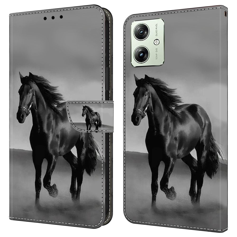 Motorola Moto G54 Læder Cover m. Pung & Print - Hest