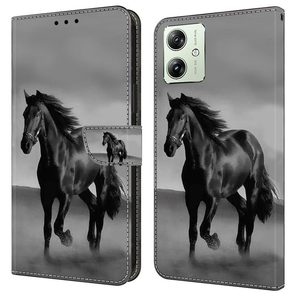 Motorola Moto G54 Læder Cover m. Pung & Print - Hest
