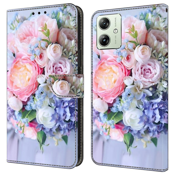 Motorola Moto G54 Læder Cover m. Pung & Print - Blomsterbuket
