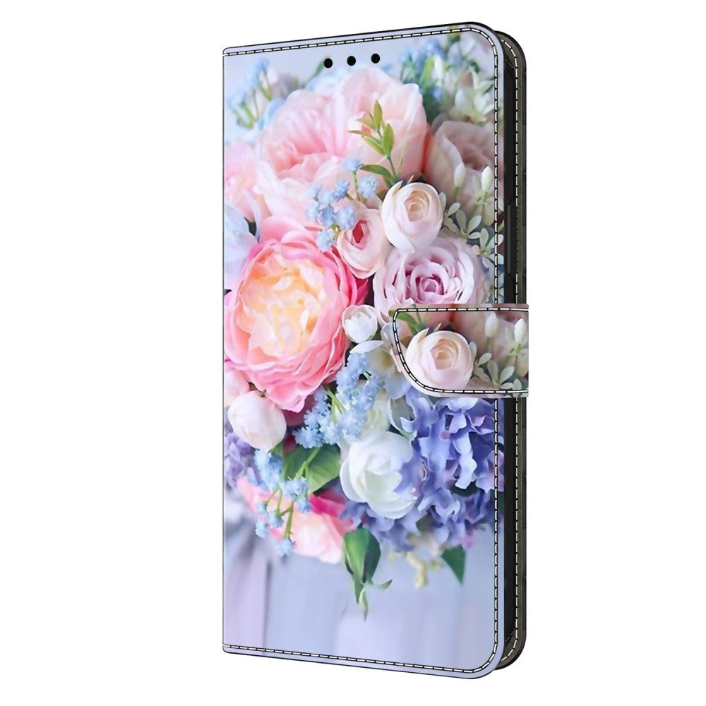 Motorola Moto G54 Læder Cover m. Pung & Print - Blomsterbuket