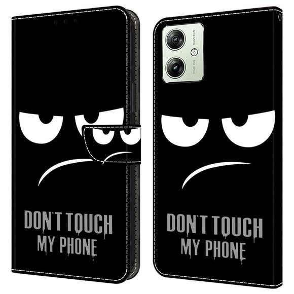 Motorola Moto G54 Læder Cover m. Pung & Print - "Don't Touch My Phone"
