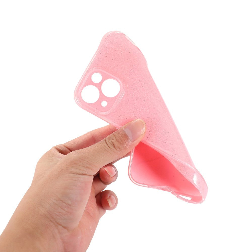 iPhone 15 Fleksibelt Plastik Cover m. Glimmer - Lyserød