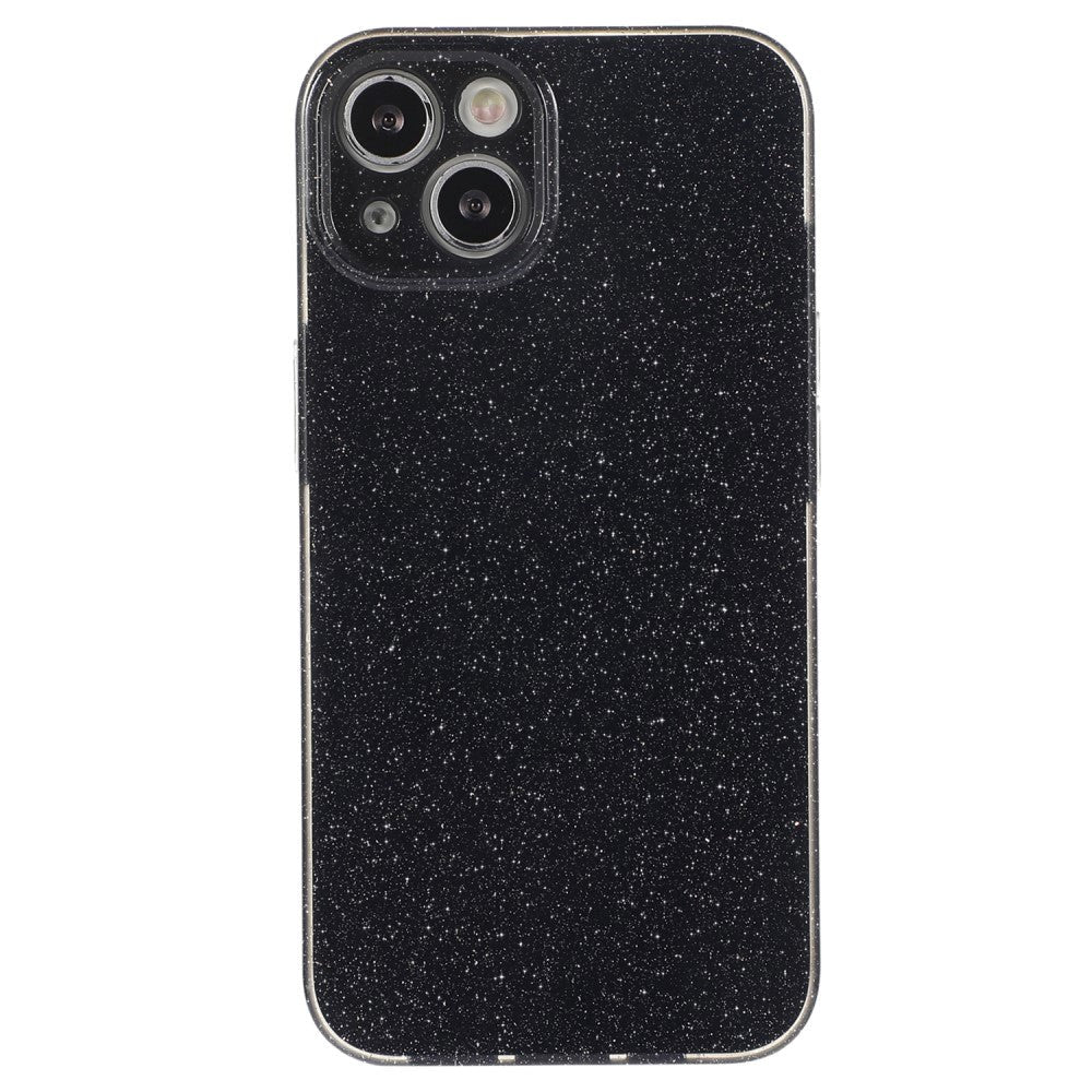 iPhone 15 Fleksibelt Plastik Cover m. Glimmer - Sort