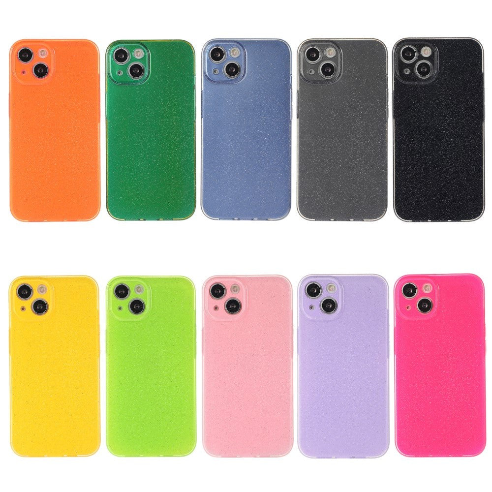 iPhone 15 Fleksibelt Plastik Cover m. Glimmer - Sort