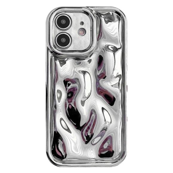 iPhone 12 Fleksibel Plastik Cover m. Skinnende og Ujævn Overflade - Sølv
