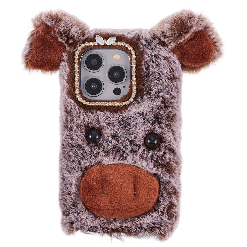 iPhone 15 Pro Fleksibelt Plastik Cover m. Pels - Gris - Brun