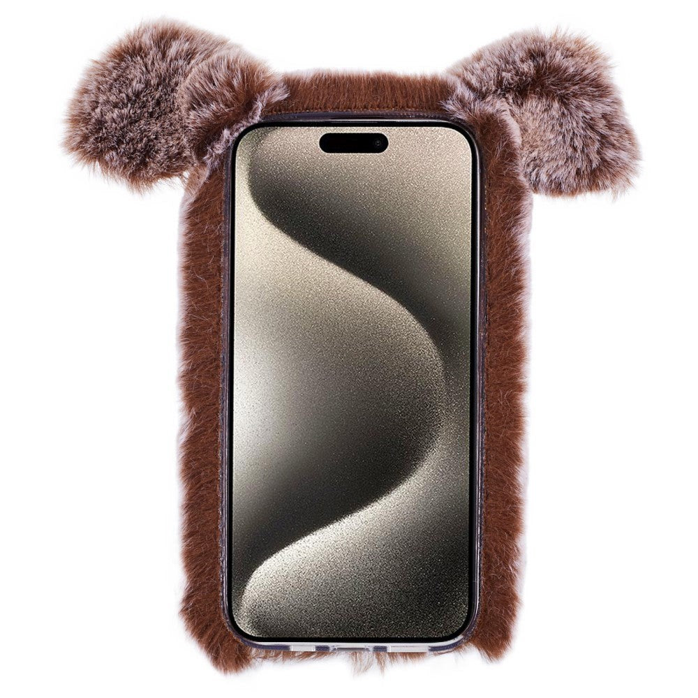 iPhone 15 Pro Fleksibelt Plastik Cover m. Pels - Gris - Brun