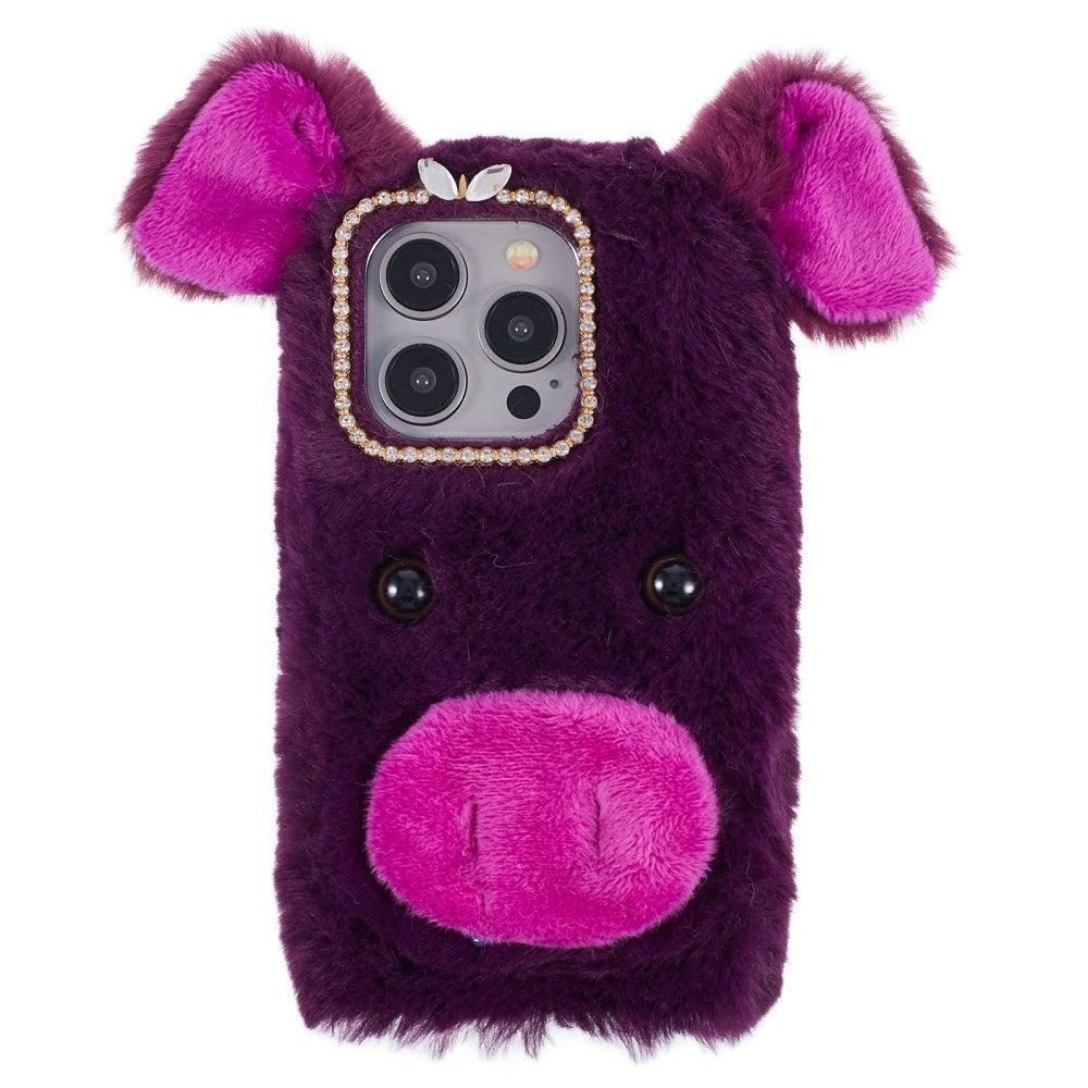 iPhone 15 Pro Fleksibelt Plastik Cover m. Pels - Gris - Lilla