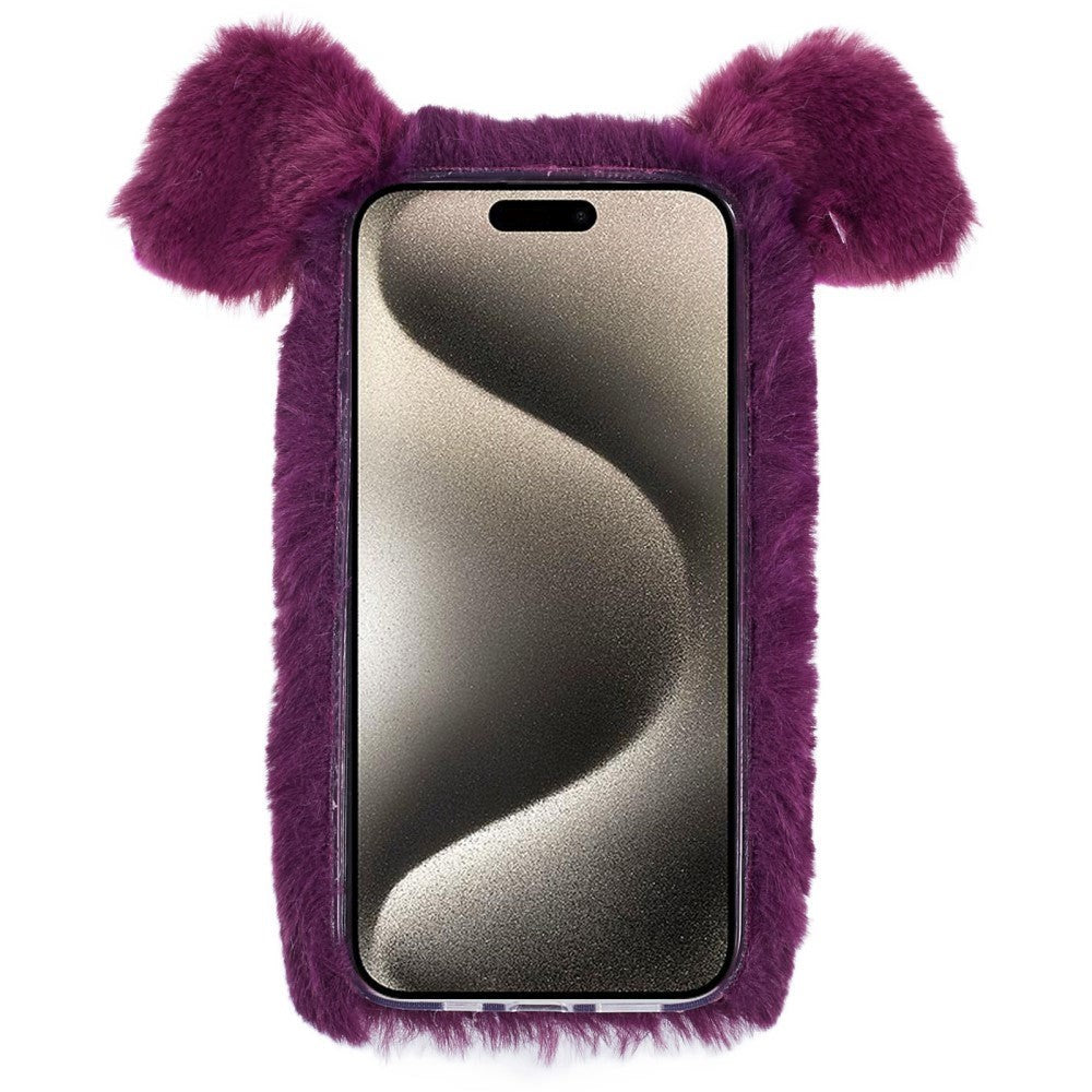 iPhone 15 Pro Fleksibelt Plastik Cover m. Pels - Gris - Lilla