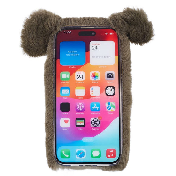iPhone 15 Fleksibelt Plastik Cover m. Pels - Gris - Grøn / Gul