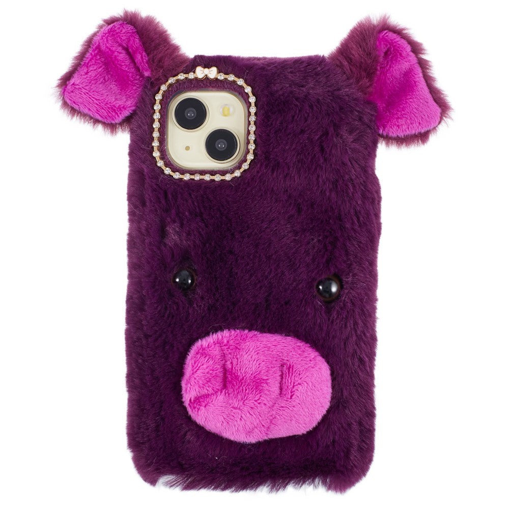 iPhone 15 Fleksibelt Plastik Cover m. Pels - Gris - Lilla