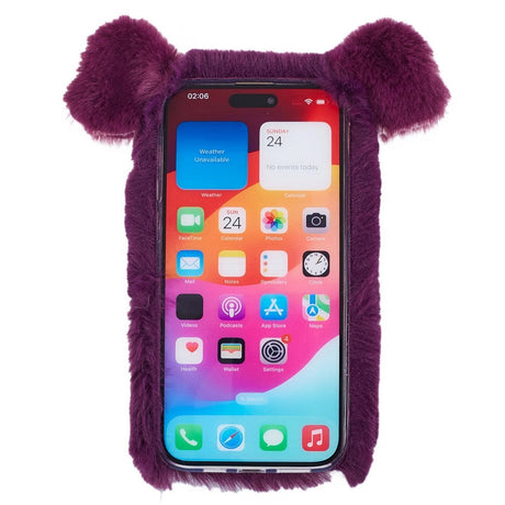 iPhone 15 Fleksibelt Plastik Cover m. Pels - Gris - Lilla