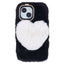 iPhone 15 Fleksibelt Plastik Cover m. Pels - Hjerte - Sort / Hvid